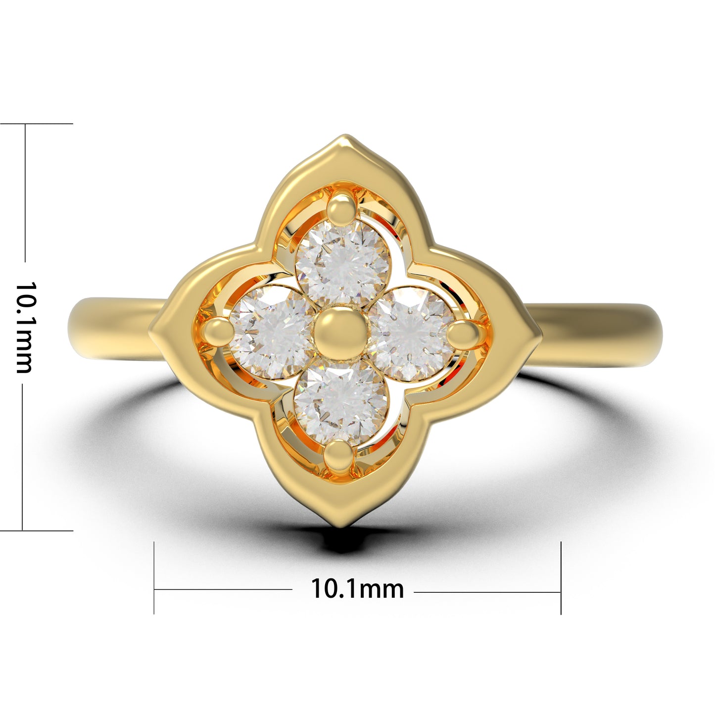 10K/14K Yellow Gold Clover Lab-Grown Diamond Ring, 0.2 CTW, Song Dynasty Inspired Promise Ring