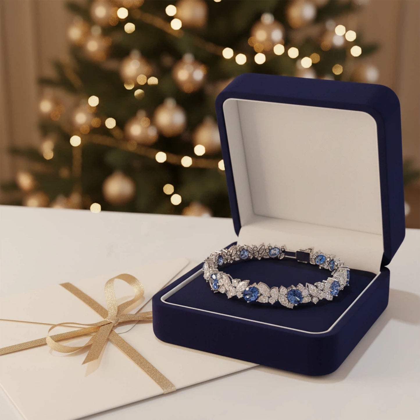 Handmade Gorgeous Lab - Grown Sapphire & Diamond Bracelet, 9K/14K/18K White Gold Optional, Total Weight 10CT/12CT/15CT