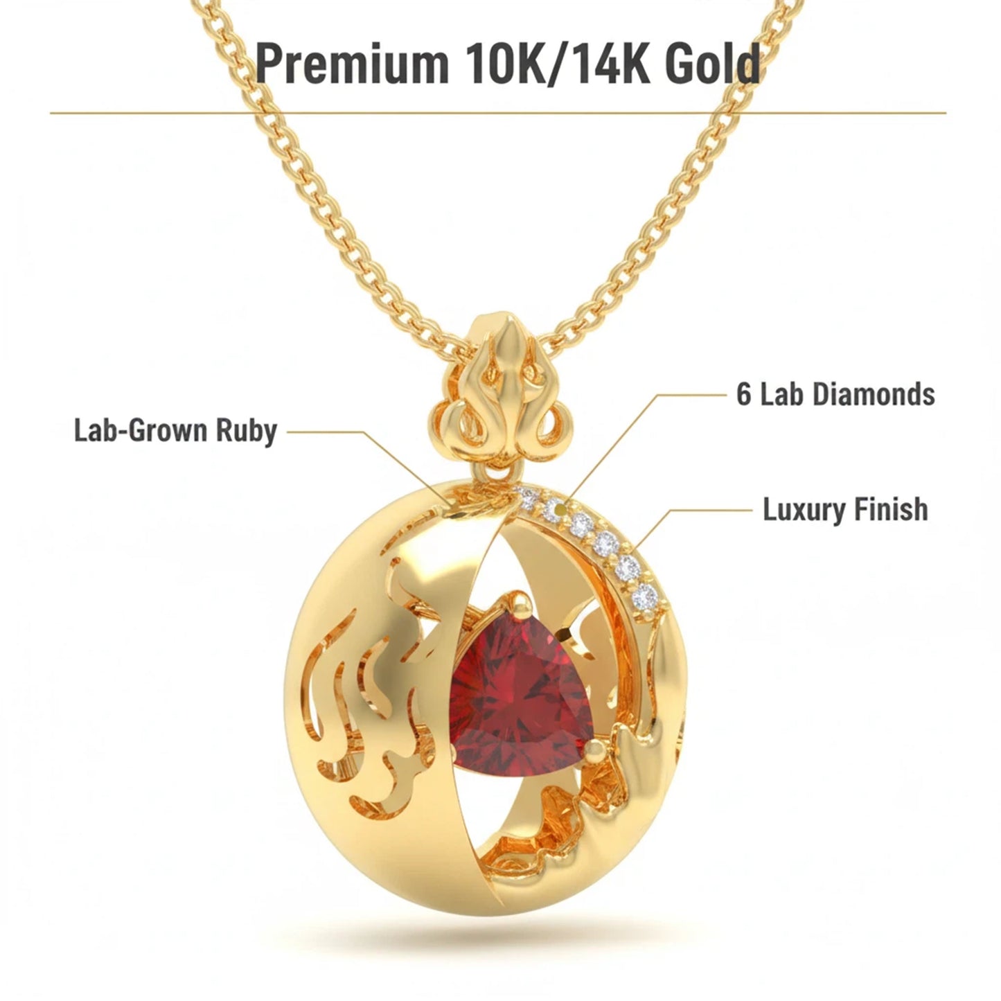 Lab-Grown 1CT Ruby Pendant Necklace with 6 VVS1-VVS2 D-E Color Diamonds, 10K/14K White/Yellow/Rose Gold & Platinum, Ideal Gift for Anniversary/Valentine’s Day/Christmas