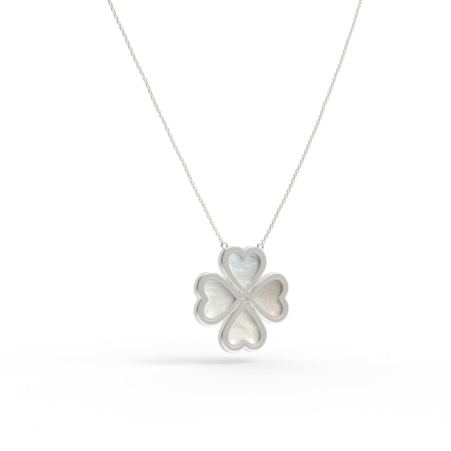 10K/14K White Gold Heart Clover Pendant Necklace, 0.5CT Lab Grown Diamond with Natural Mother of Pearl Handmade Jewelry Gift