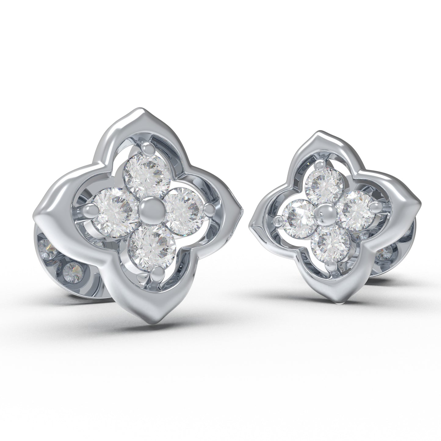 10K/14K White Gold or Platinum Clover Lab-Grown Diamond Stud Earrings, 0.4 CTW, Song Dynasty Inspired