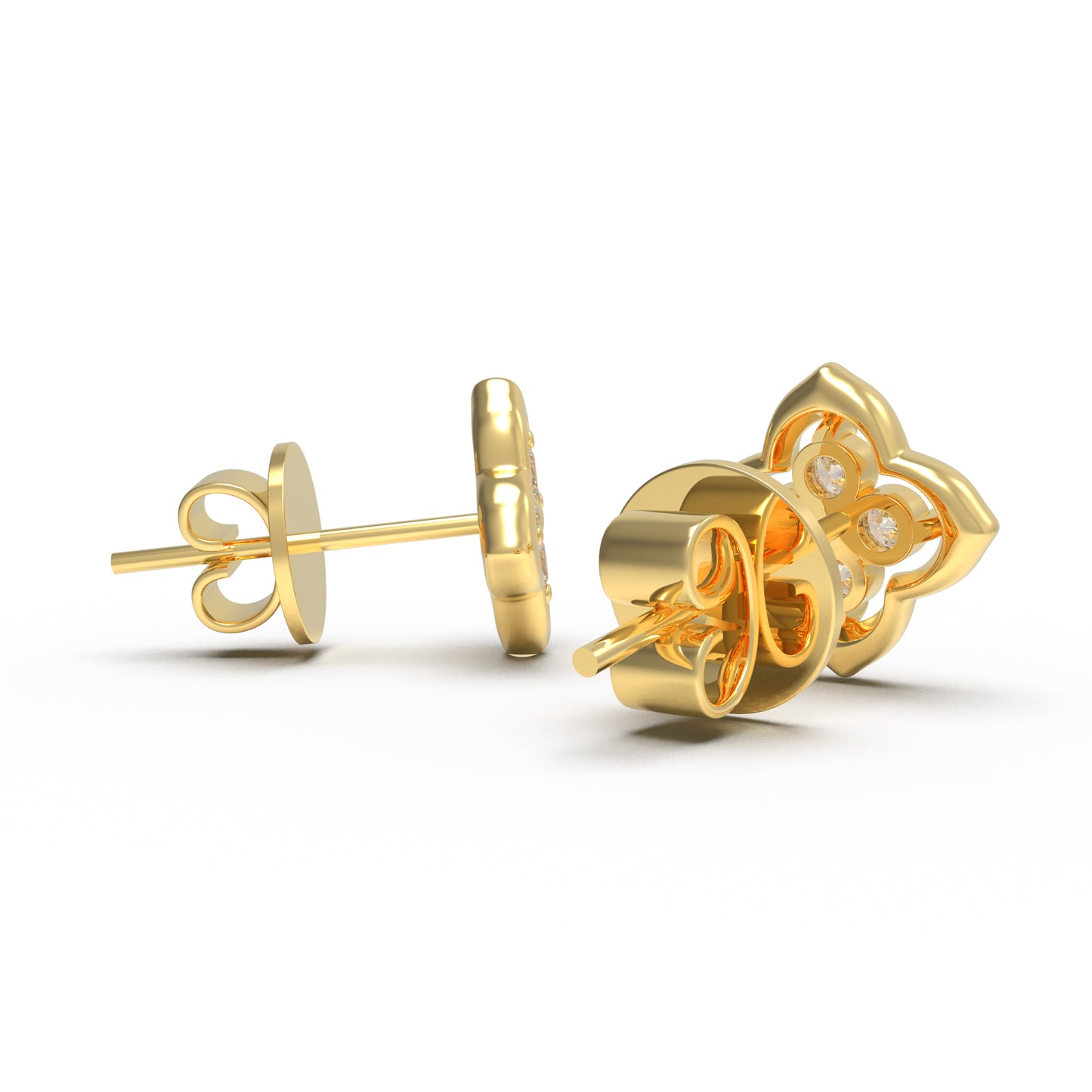 10K/14K Yellow Gold Clover Lab-Grown Diamond Stud Earrings, 0.4 CTW, Song Dynasty Inspired