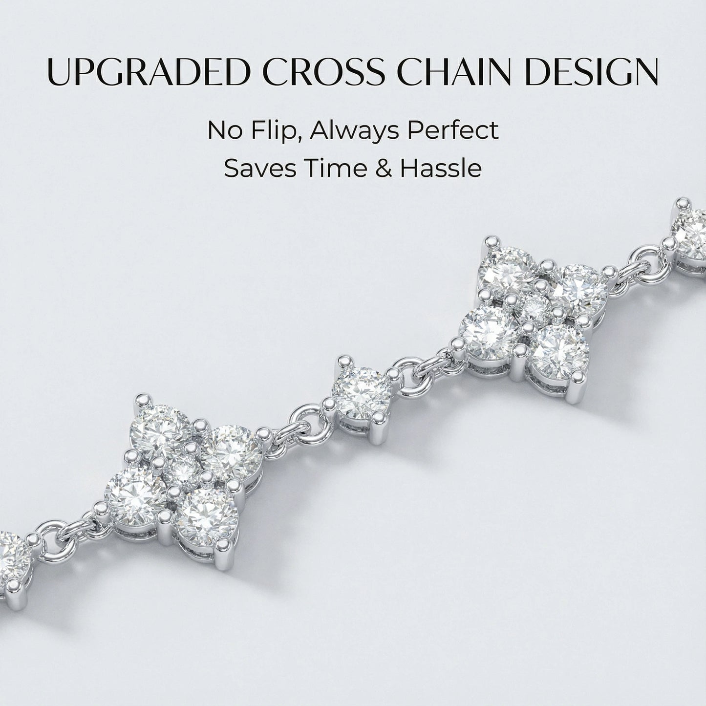 Ophelia Eternity Women's White Gold or 950 Platinum Four Leaf Clover Bracelet | 2ct/3ct Lab Diamond | Adjustable Lucky Jewelry for Anniversary, Mother's Day Gift
