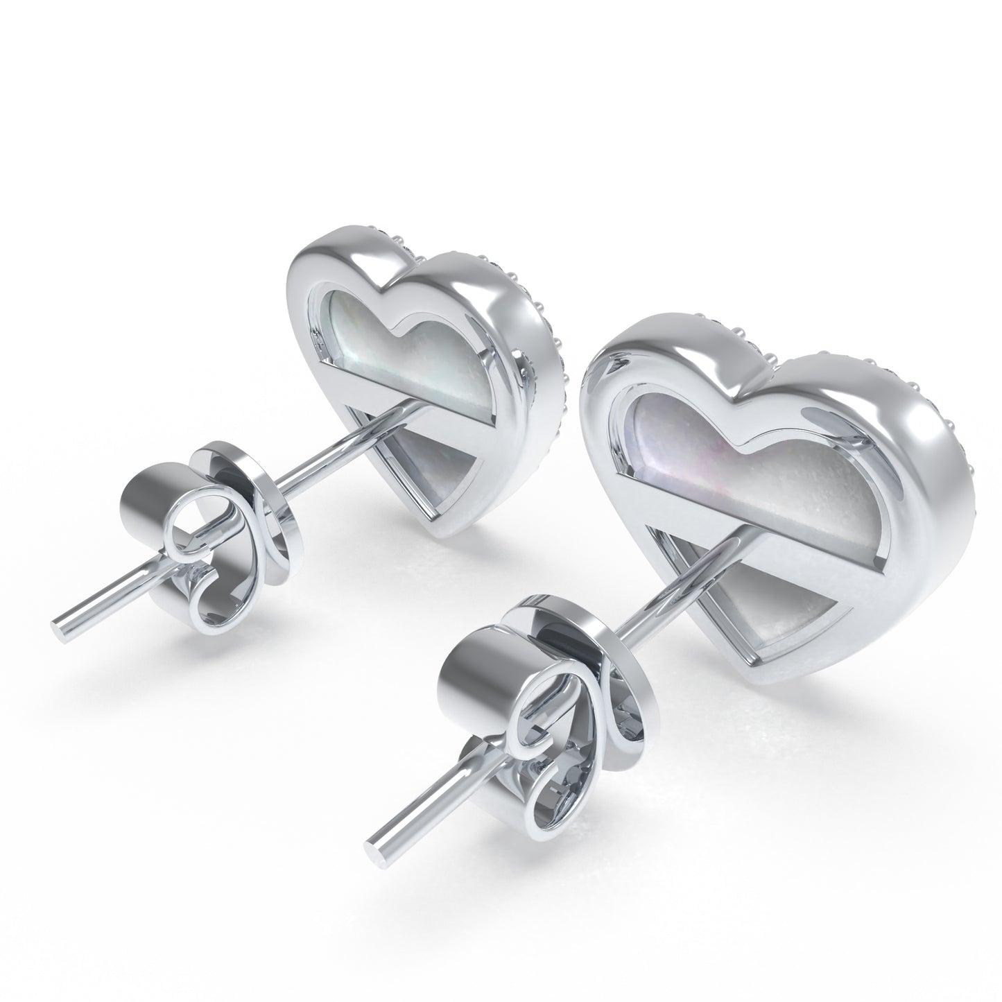925 Sterling Silver Heart Stud Earrings, 0.4ct Lab Grown Moissanite & Mother of Pearl, Hypoallergenic Daily Wear Earrings for Women