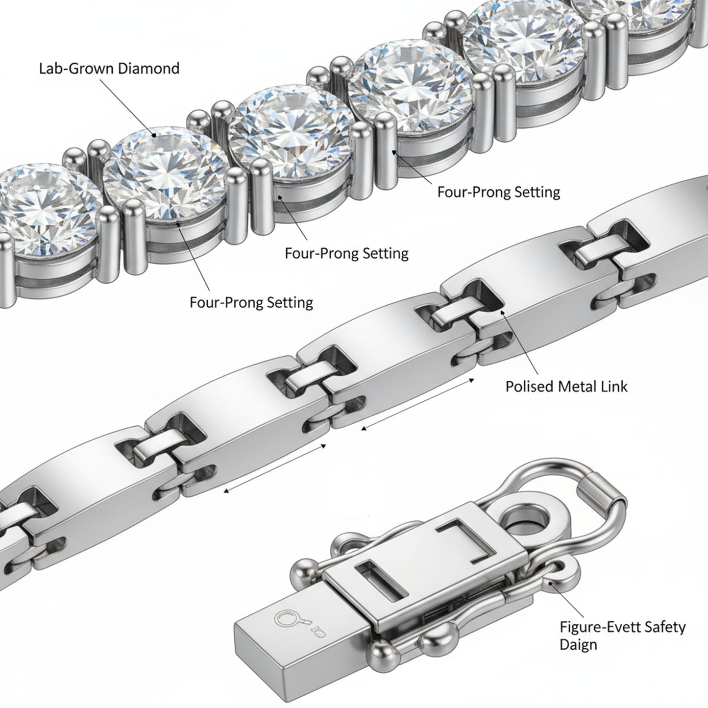 Ophelia Eternity 4-10ct 14K Gold Lab-grown diamond Tennis Bracelet, 4-Prong, D-VVS2/SI1 - Free Engraving