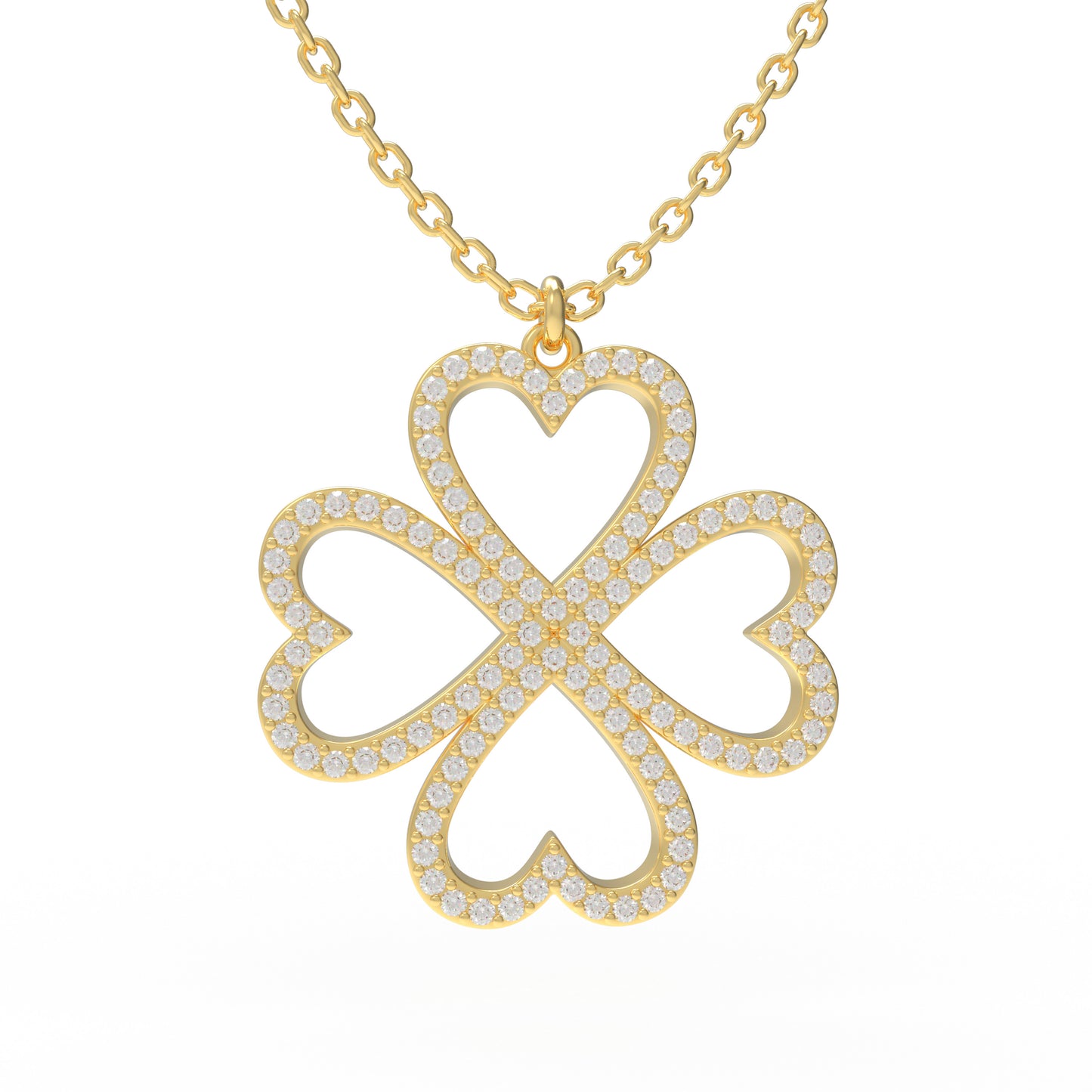 Ophelia Eternity 10K/14K Yellow Gold Four-Leaf Clover Heart Pendant Necklace with 0.5ct Lab-Grown Diamonds, Good Luck Jewelry Gift for Women, Sisters & Lovers