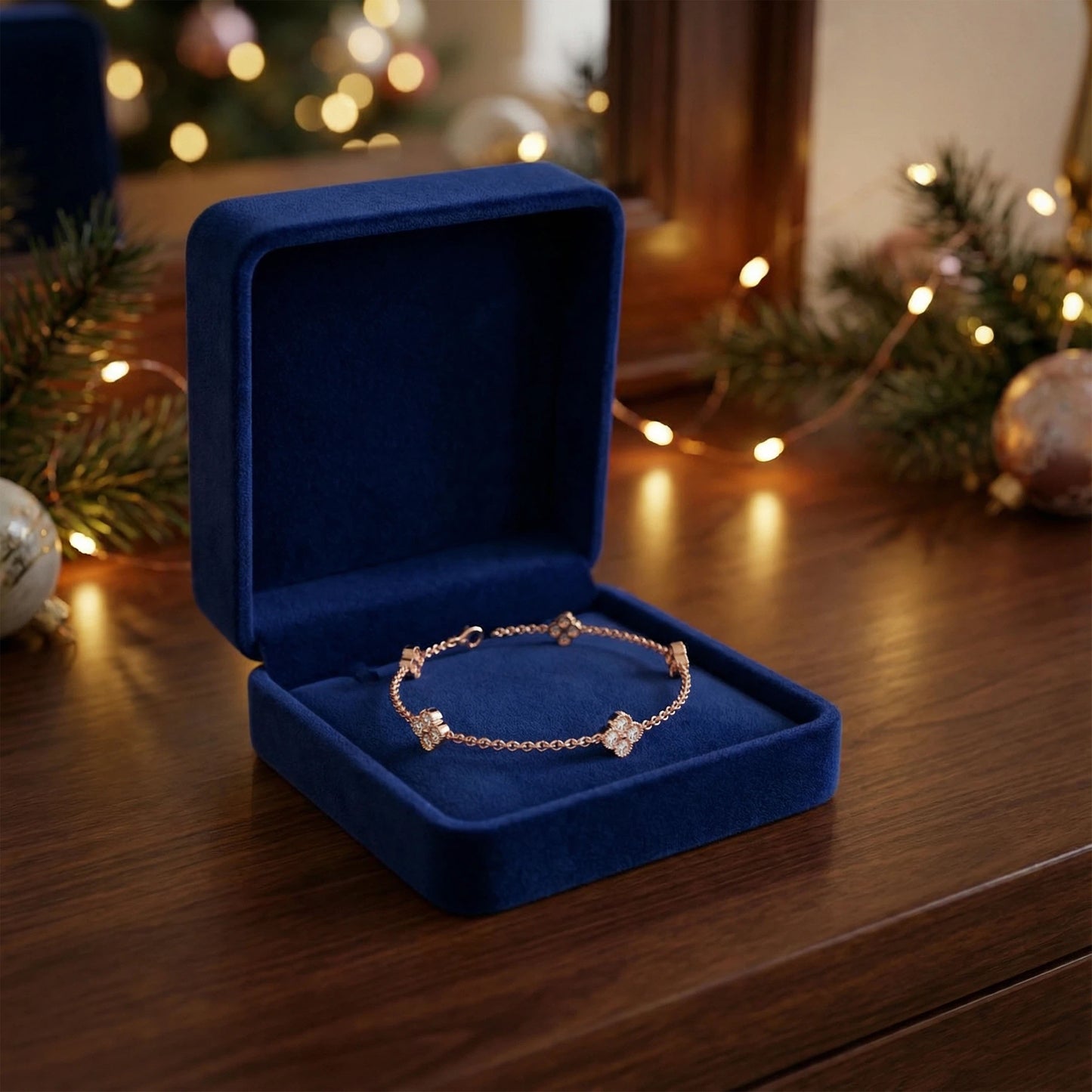 Sterling Silver 14K Rose Gold Plated Four Leaf Clover Lucky Bracelet with 1ct/2ct/3ct Moissanite, Gift for Women