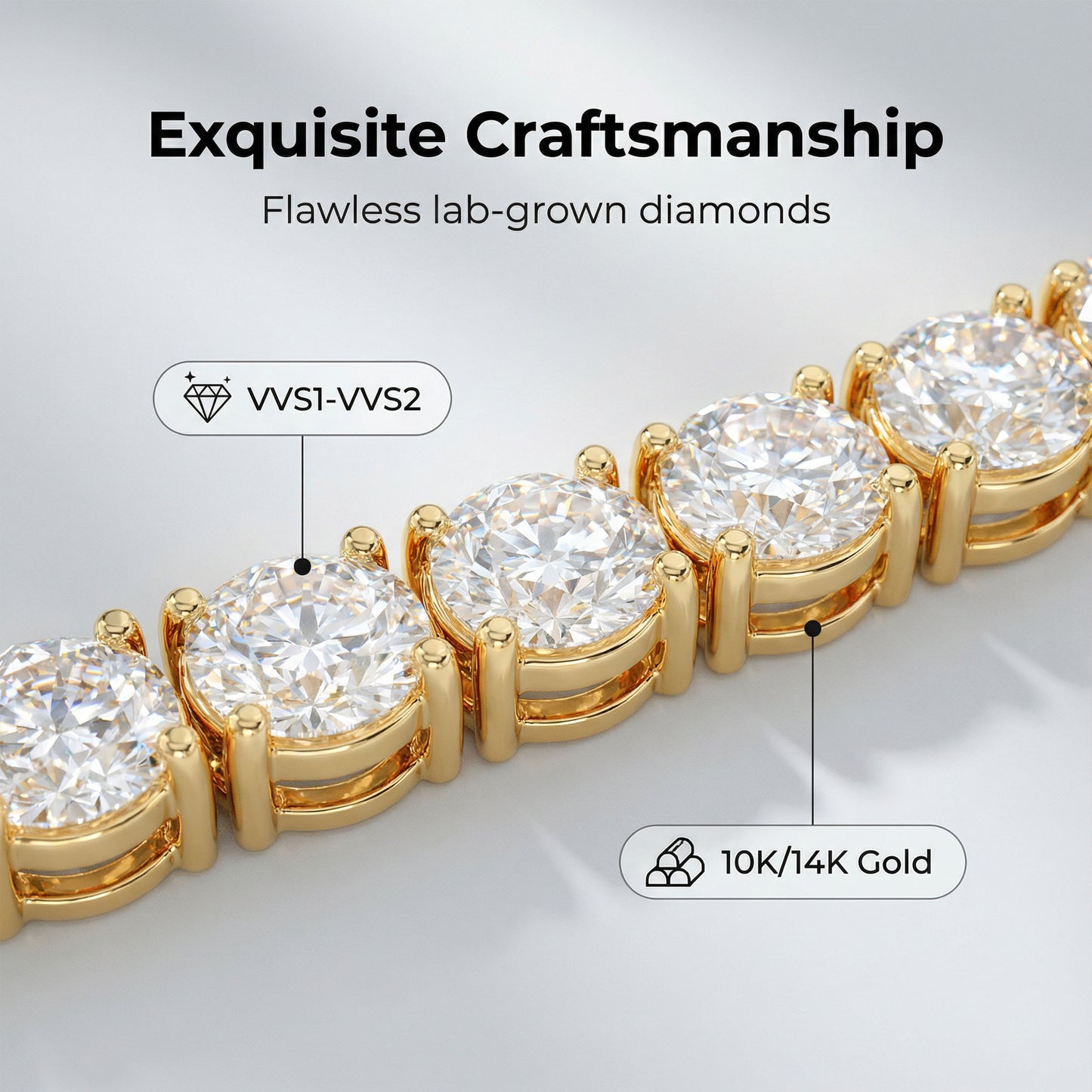 Handmade 6ct/8ct/10ct Lab-Grown Diamond Tennis Bracelet - 10K/14K Yellow Gold, 4-Prong, D-VS2/SI1, Free Engraving