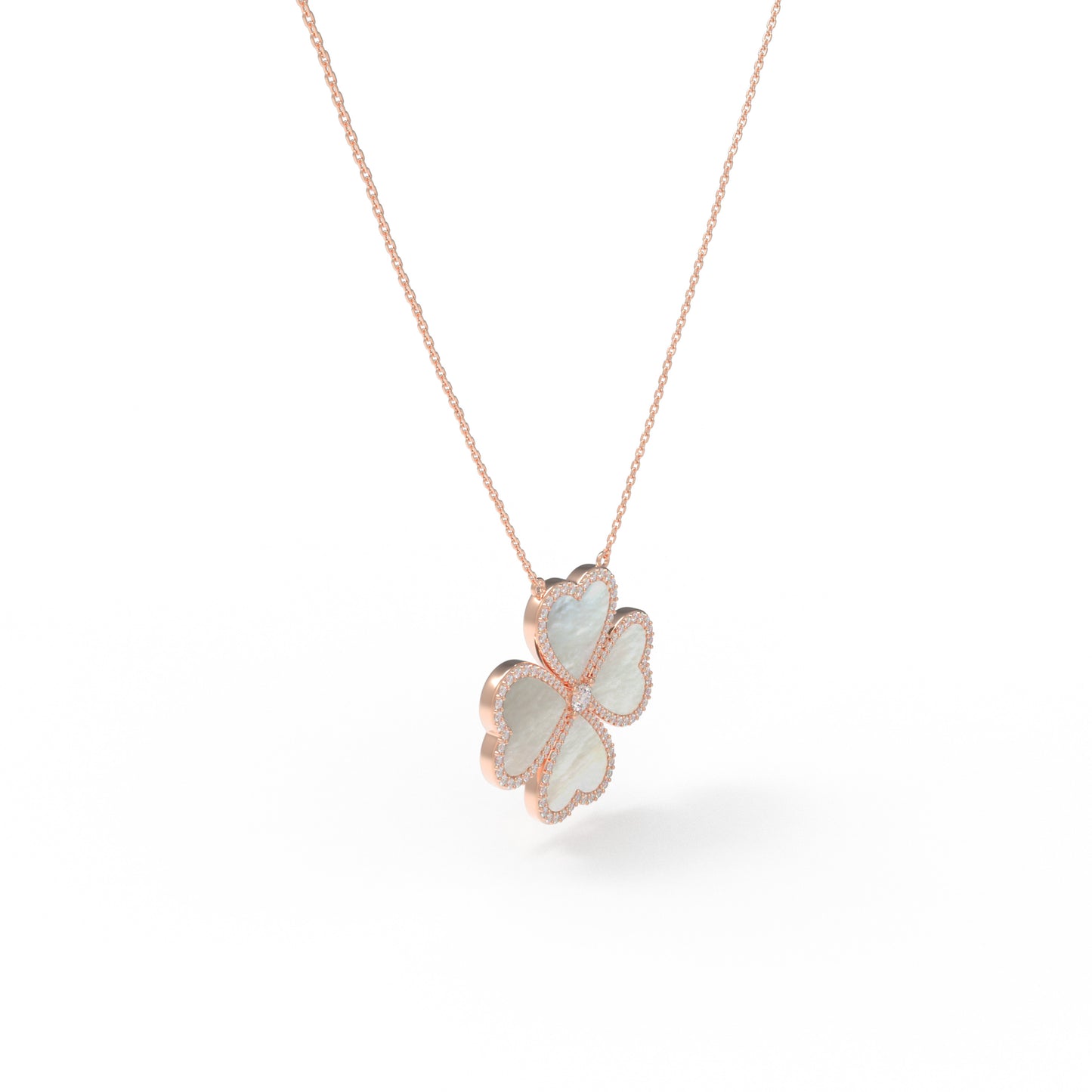 10K/14K Rose Gold Heart Pendant Necklace, 0.5CT Lab Grown Diamond & Natural Mother of Pearl Handmade Fine Jewelry