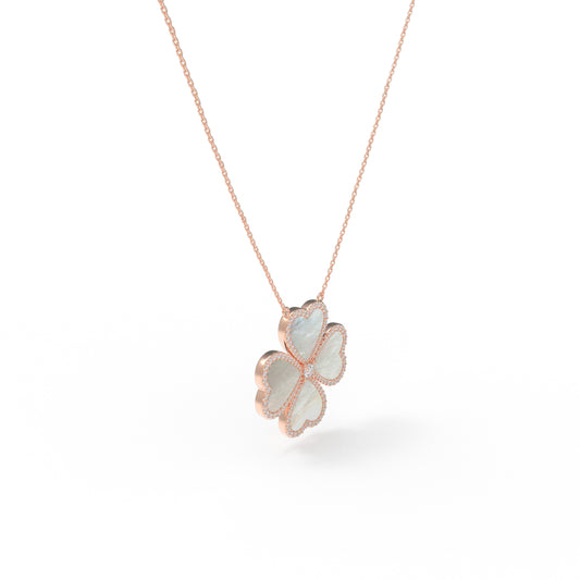 10K/14K Rose Gold Heart Pendant Necklace, 0.5CT Lab Grown Diamond & Natural Mother of Pearl Handmade Fine Jewelry