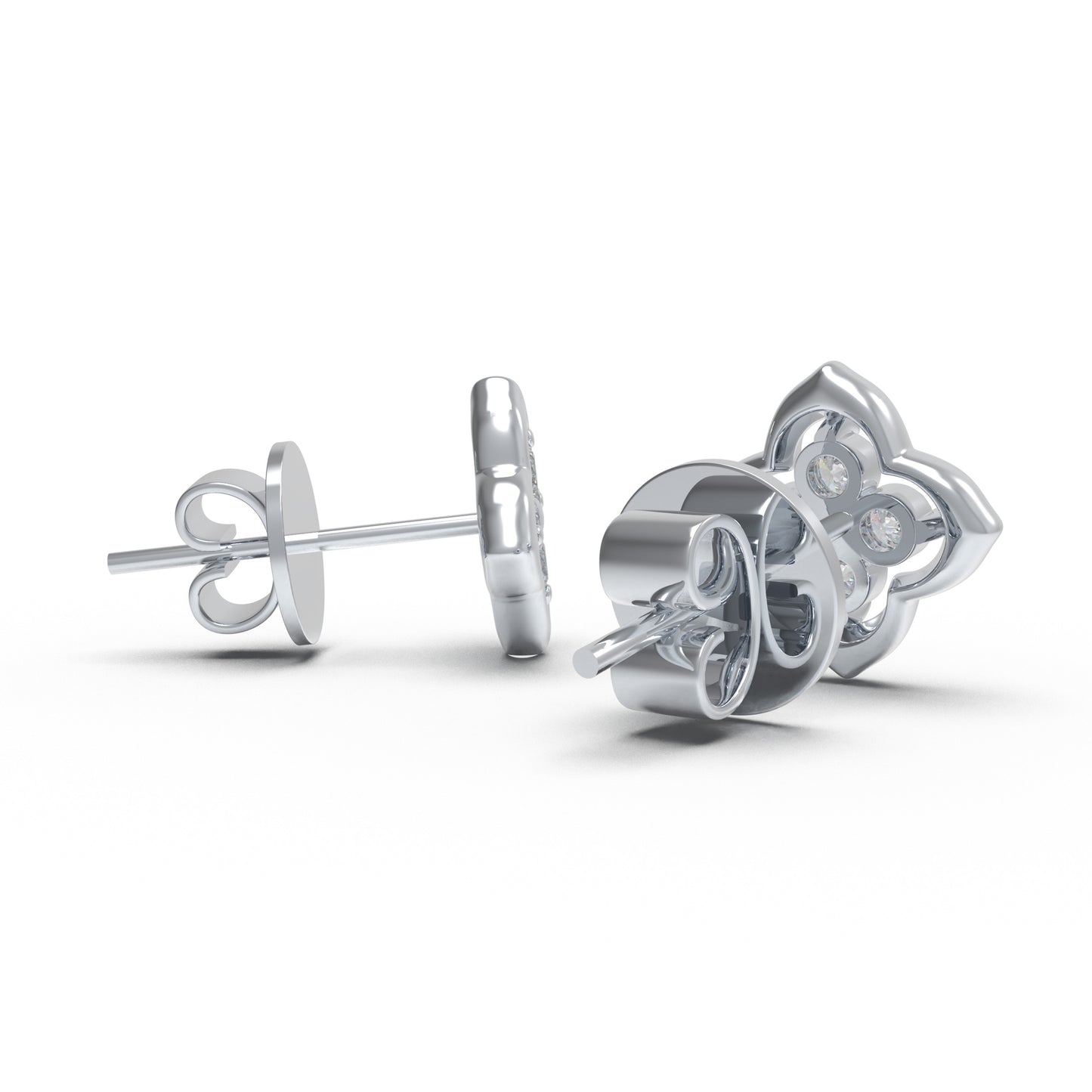 10K/14K White Gold or Platinum Clover Lab-Grown Diamond Stud Earrings, 0.4 CTW, Song Dynasty Inspired