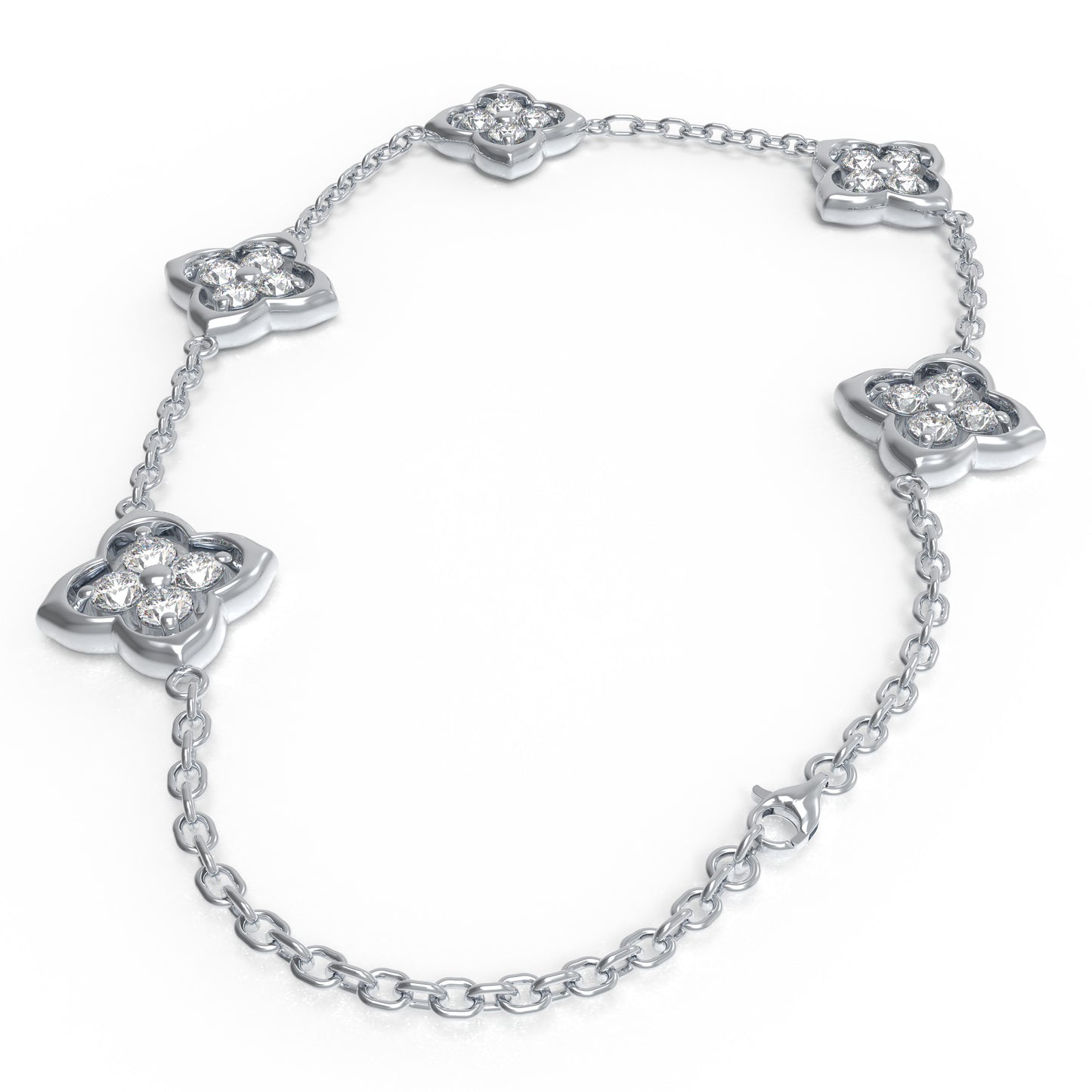 925 Silver Moissanite Four Leaf Clover Bracelet, Women Holiday Gift