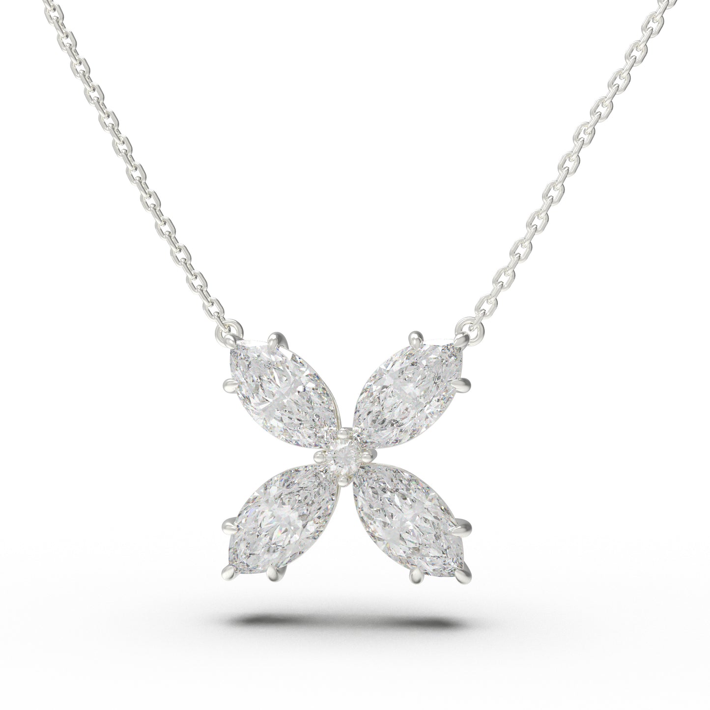 925 Sterling Silver Marquise Moissanite Clover Pendant Necklace, 1.35 CTW for Women