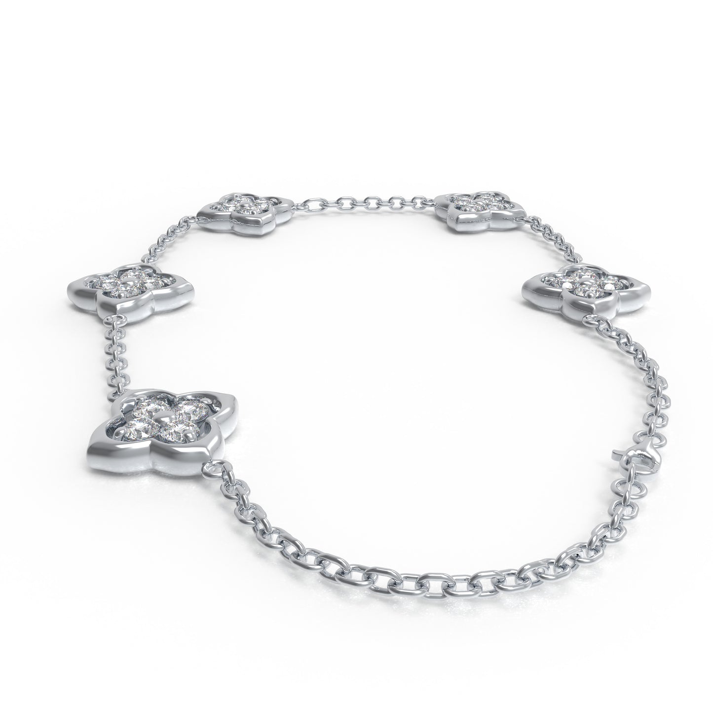 925 Silver Moissanite Four Leaf Clover Bracelet, Women Holiday Gift