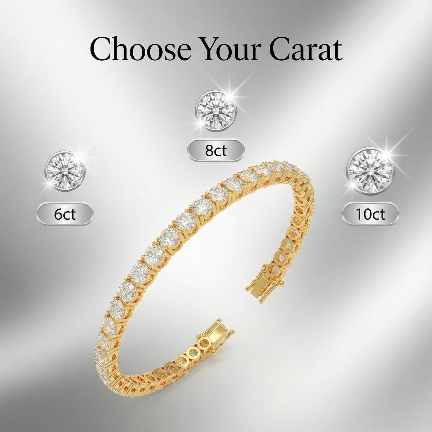 Handmade 6ct/8ct/10ct Lab-Grown Diamond Tennis Bracelet - 10K/14K Yellow Gold, 4-Prong, D-VS2/SI1, Free Engraving