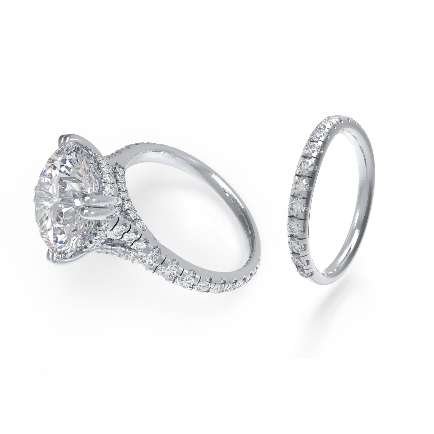 5ct VS1 Lab Diamond 950 Platinum Engagement Ring & Curved Wedding Band Set