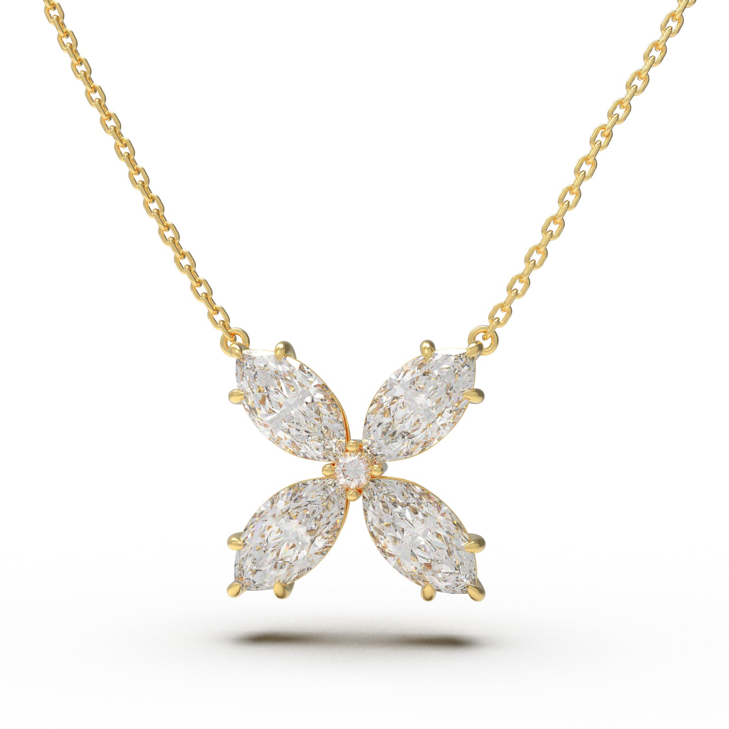 10K/14K Yellow Gold Marquise Lab-Grown Diamond Clover Pendant Necklace, 1.35 CTW for Women