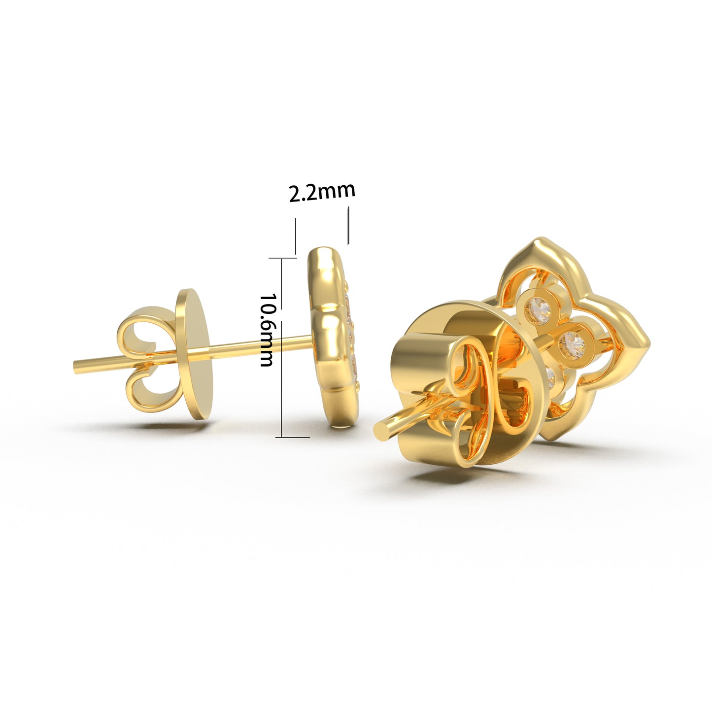 10K/14K Yellow Gold Clover Lab-Grown Diamond Stud Earrings, 0.4 CTW, Song Dynasty Inspired