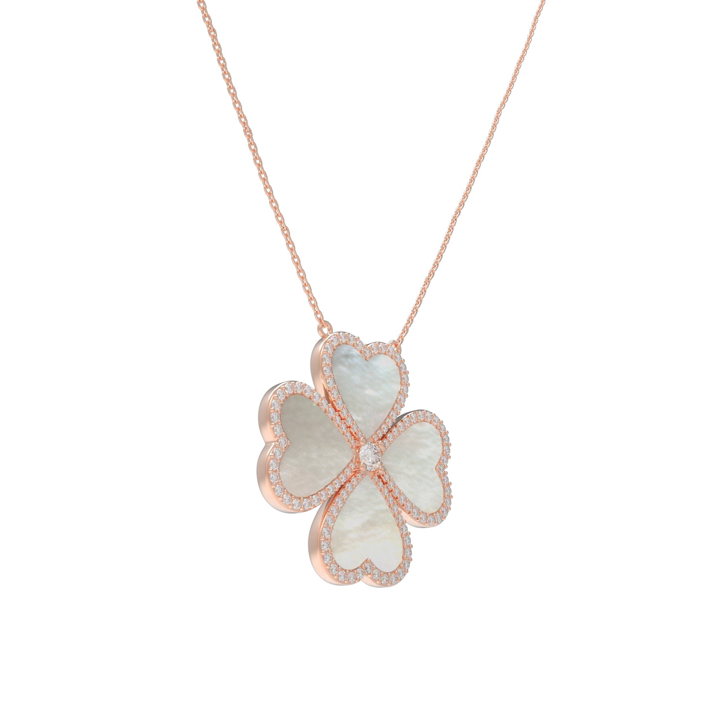 10K/14K Rose Gold Heart Pendant Necklace, 0.5CT Lab Grown Diamond & Natural Mother of Pearl Handmade Fine Jewelry