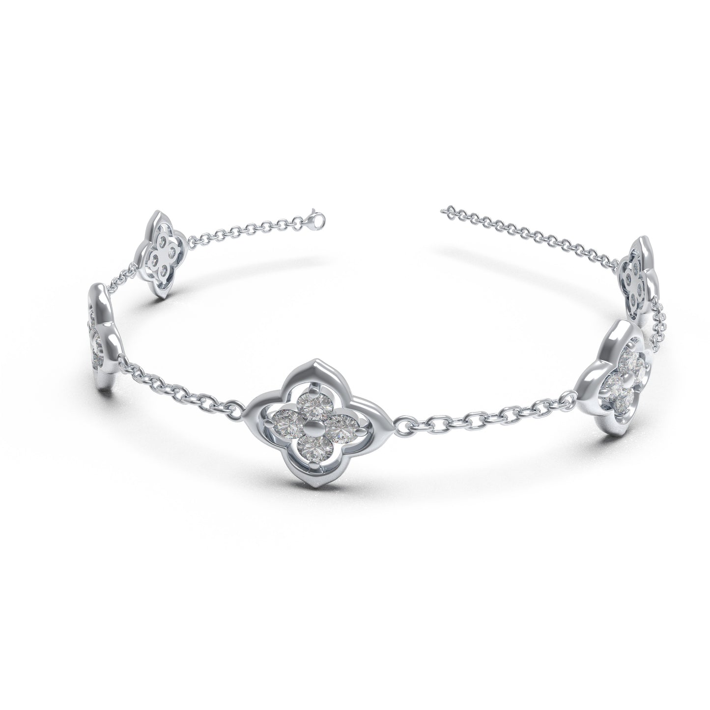 925 Silver Moissanite Four Leaf Clover Bracelet, Women Holiday Gift