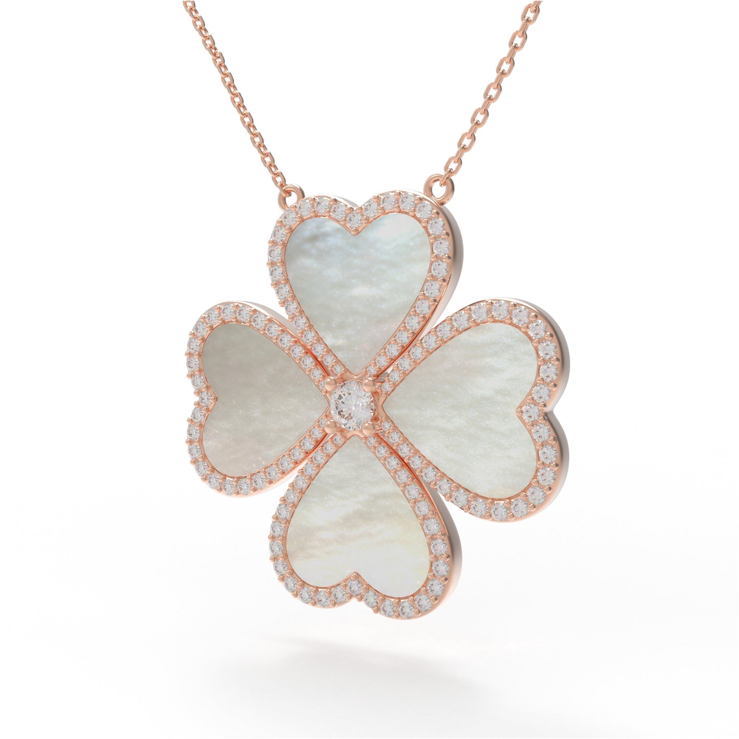 10K/14K Rose Gold Heart Pendant Necklace, 0.5CT Lab Grown Diamond & Natural Mother of Pearl Handmade Fine Jewelry