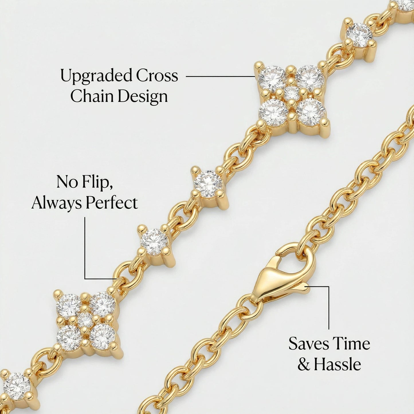 Ophelia Eternity Women's Yellow Gold Four Leaf Clover Bracelet | 2ct/3ct Lab Diamond | Adjustable Lucky Jewelry for Anniversary, Mother's Day Gift