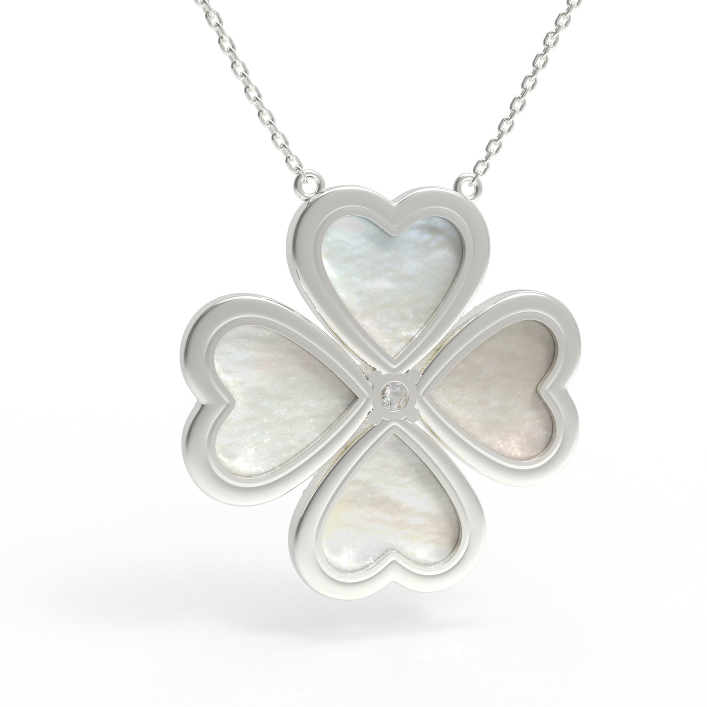 10K/14K White Gold Heart Clover Pendant Necklace, 0.5CT Lab Grown Diamond with Natural Mother of Pearl Handmade Jewelry Gift