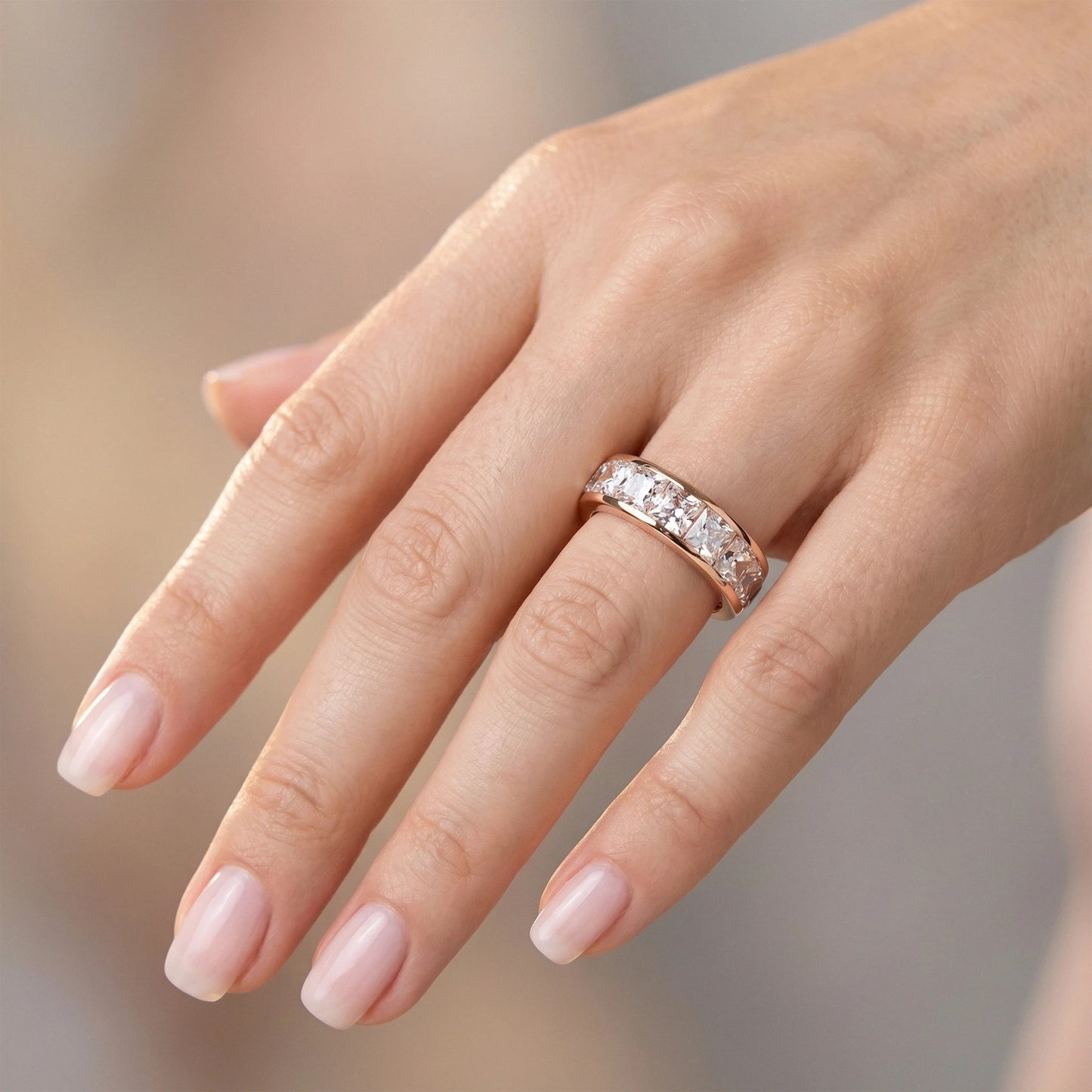 3ct Princess Cut Lab Grown Diamond Gold Eternity Ring for Women, VVS1 D-E Color Solid Gold Wedding Band