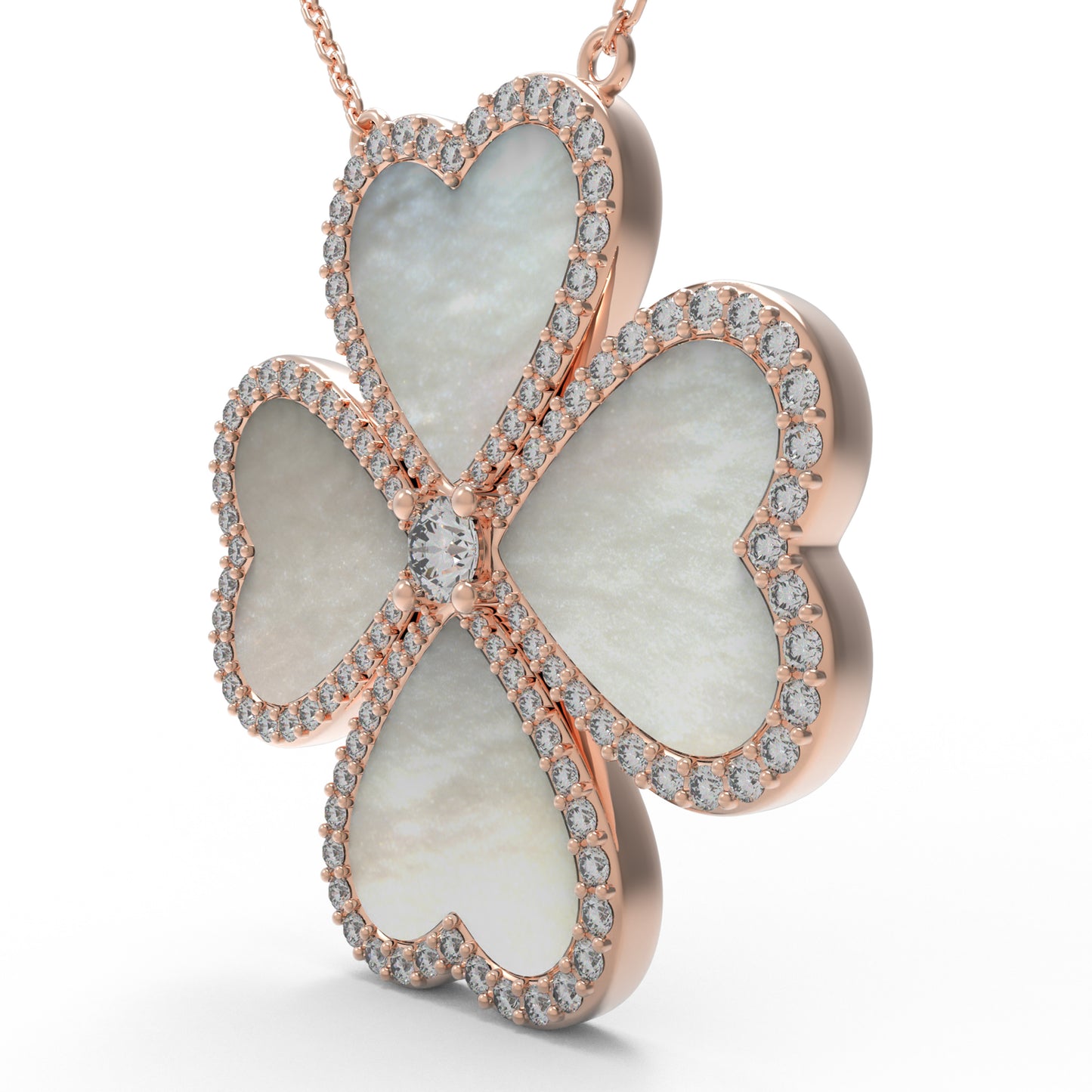 10K/14K Rose Gold Heart Pendant Necklace, 0.5CT Lab Grown Diamond & Natural Mother of Pearl Handmade Fine Jewelry