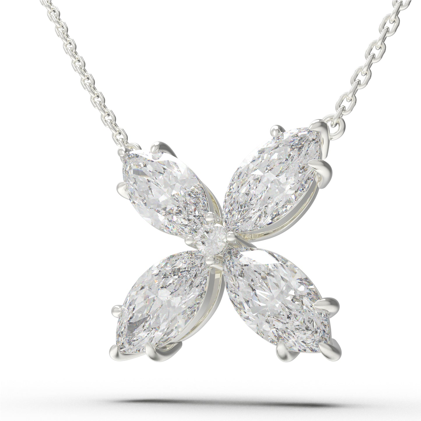 925 Sterling Silver Marquise Moissanite Clover Pendant Necklace, 1.35 CTW for Women