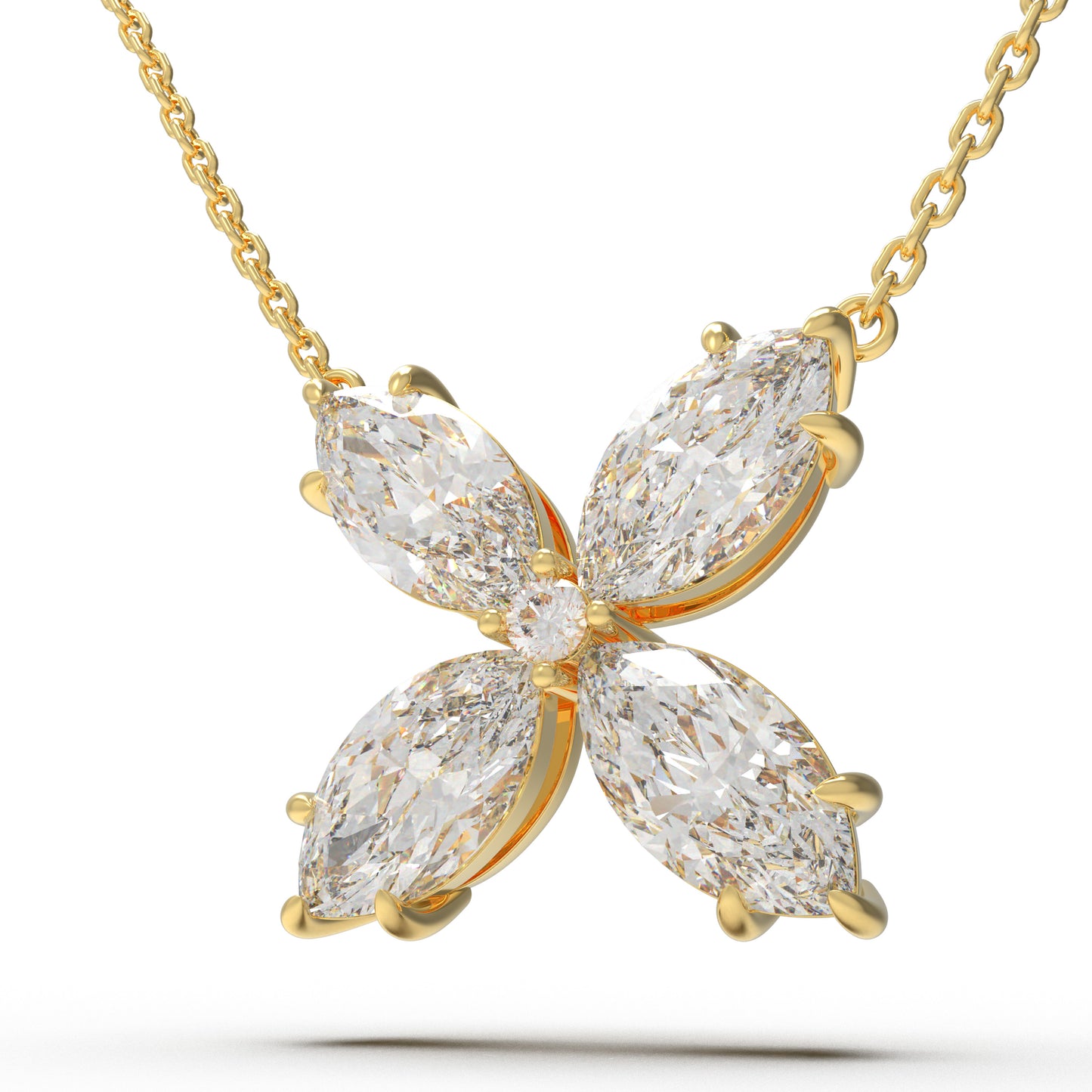 10K/14K Yellow Gold Marquise Lab-Grown Diamond Clover Pendant Necklace, 1.35 CTW for Women