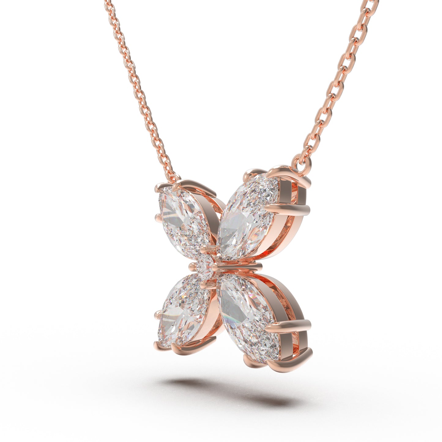 10K/14K Rose Gold Marquise Lab-Grown Diamond Clover Pendant Necklace, 1.35 CTW for Women
