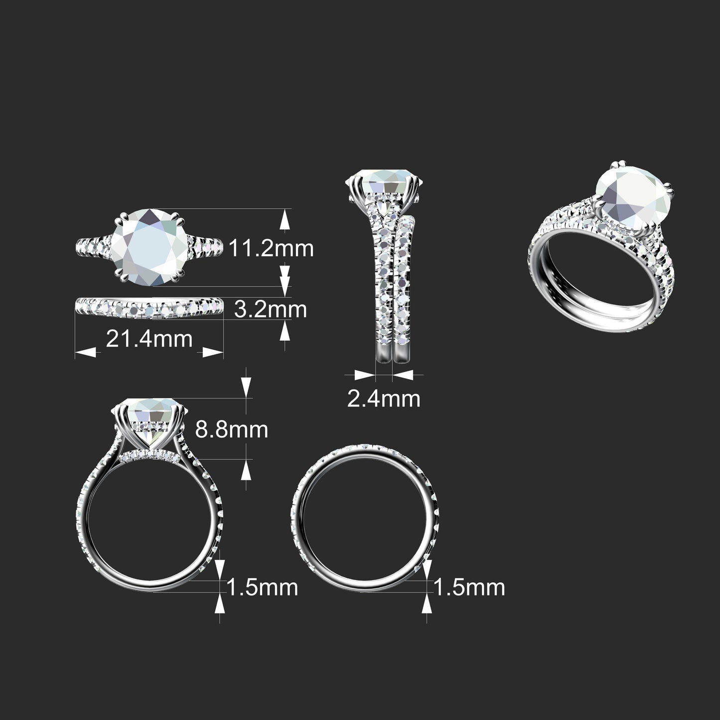 5ct VS1 Lab Diamond 950 Platinum Engagement Ring & Curved Wedding Band Set
