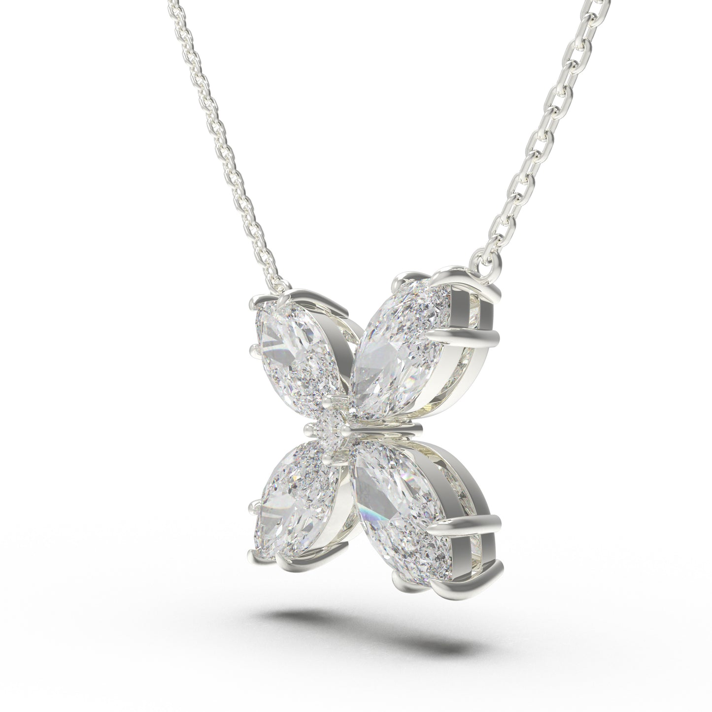1.35 CTW Marquise Lab Diamond Clover Necklace, 10K/14K White Gold/Platinum for Women
