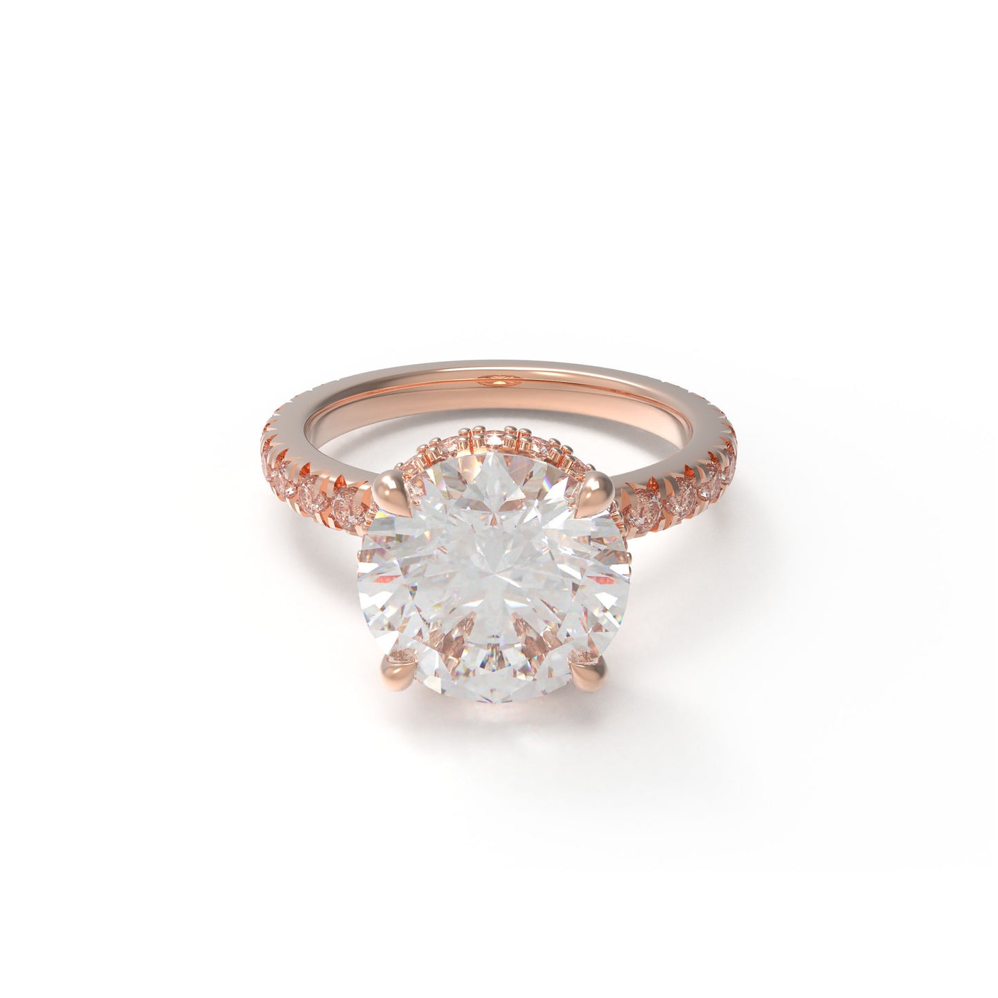 Handmade Rose Gold Engagement & Wedding Ring - 1CT/2CT/3CT Main Stone, 0.5CT Side Stones, 9K/14K/18K Rose Gold Options