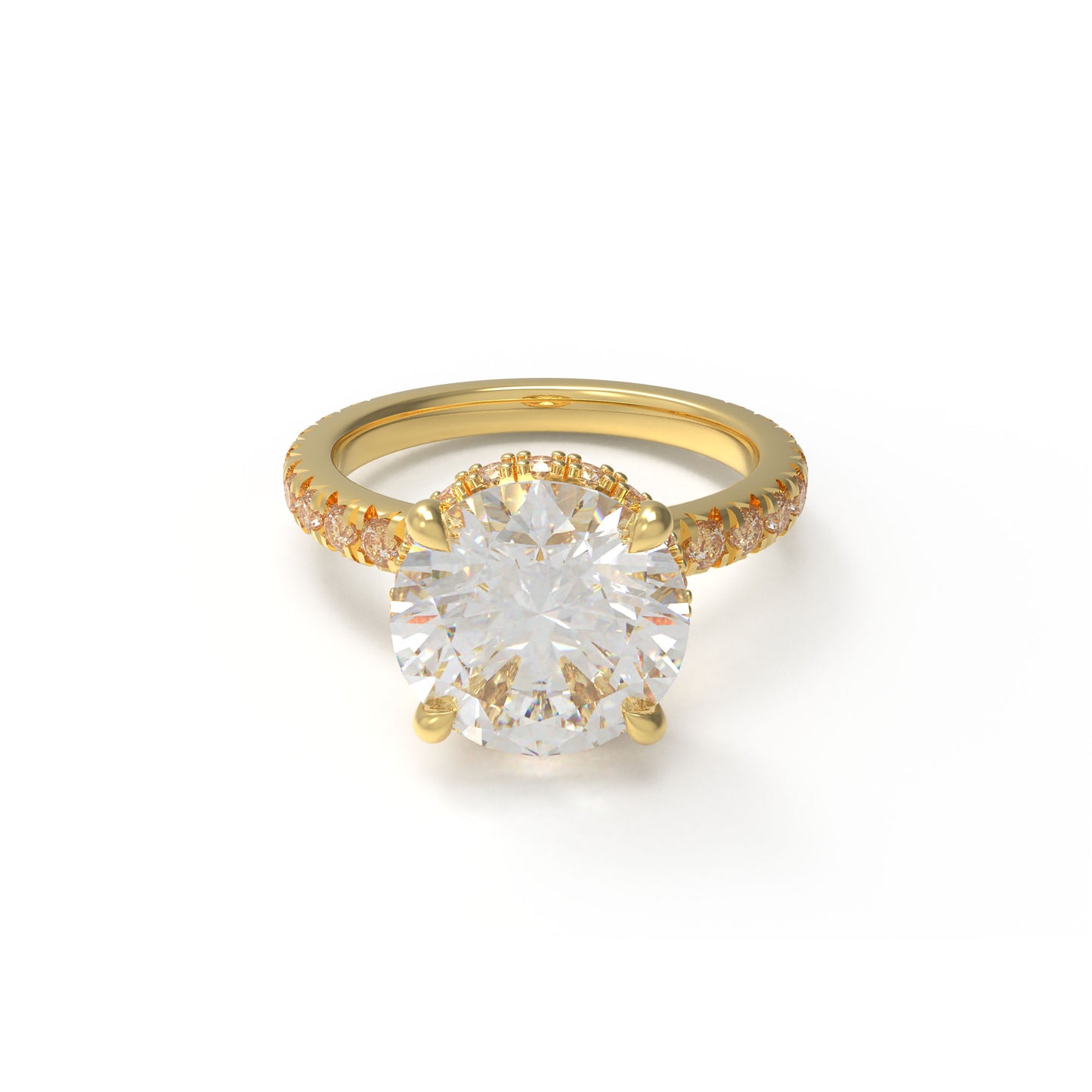 Handmade Gold Engagement and Wedding Ring - 1CT/2CT/3CT Main Stone, 0.5CT Side Stones, 9K/14K/18K Yellow Gold Options
