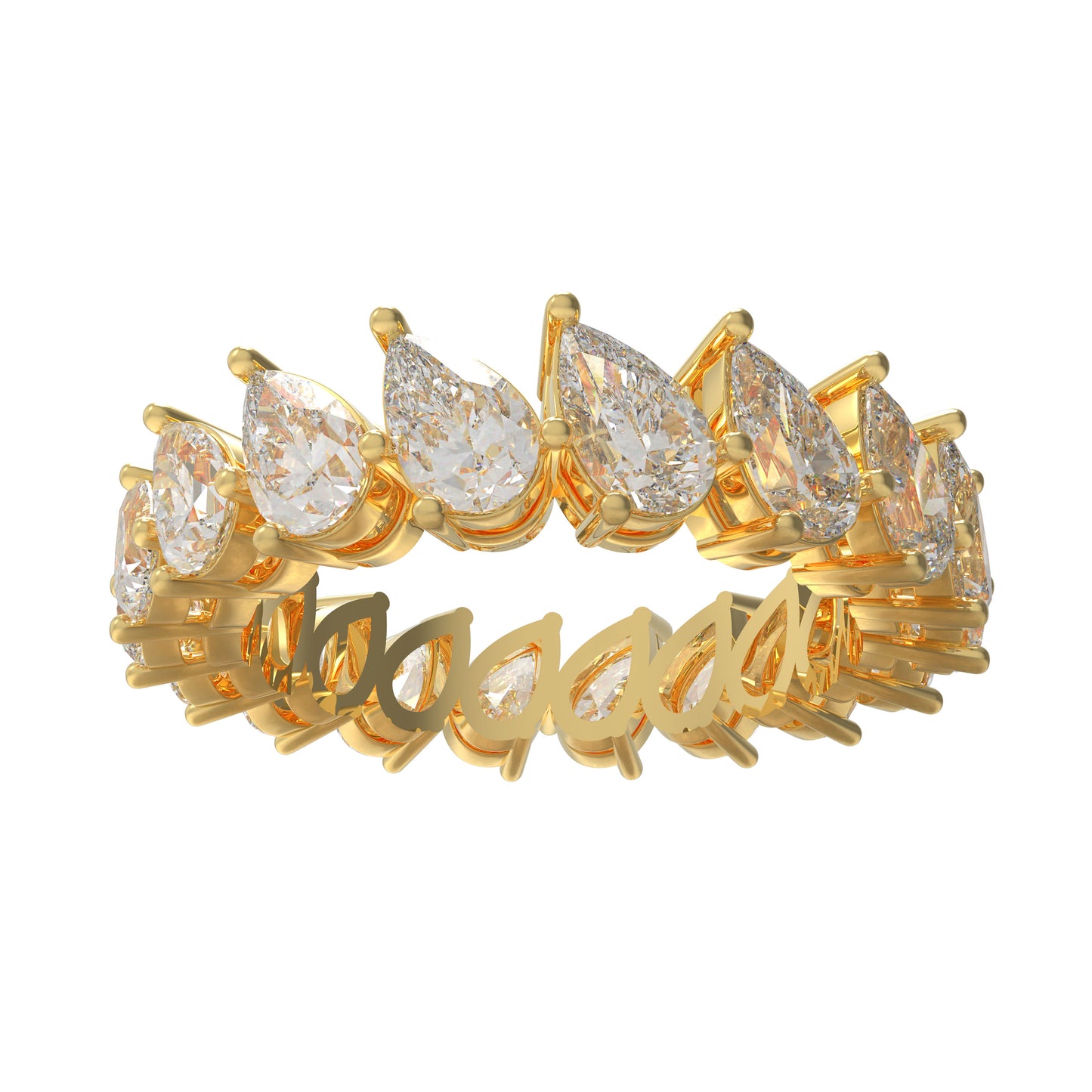 10K/14K Yellow Gold Pear Lab Grown Diamond Eternity Band 3CT Wedding Proposal Anniversary Ring