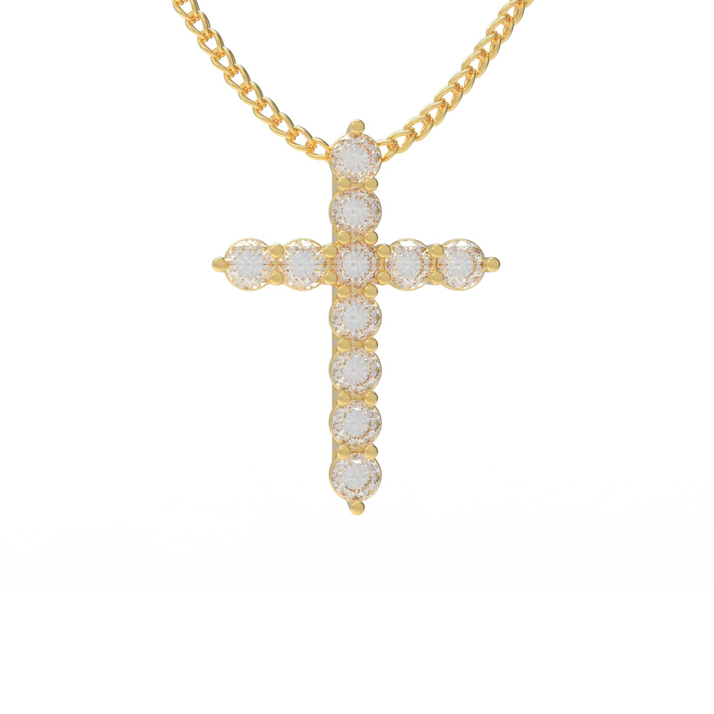 10K/14K Yellow Gold Cross Lucky Pendant Necklace with 0.7ct Lab Grown Diamonds, 11 Stones of 3mm Diameter, Perfect Gift for Women, Girlfriend, Wife, Mom, Client on Birthday, Anniversary, Mother's Day