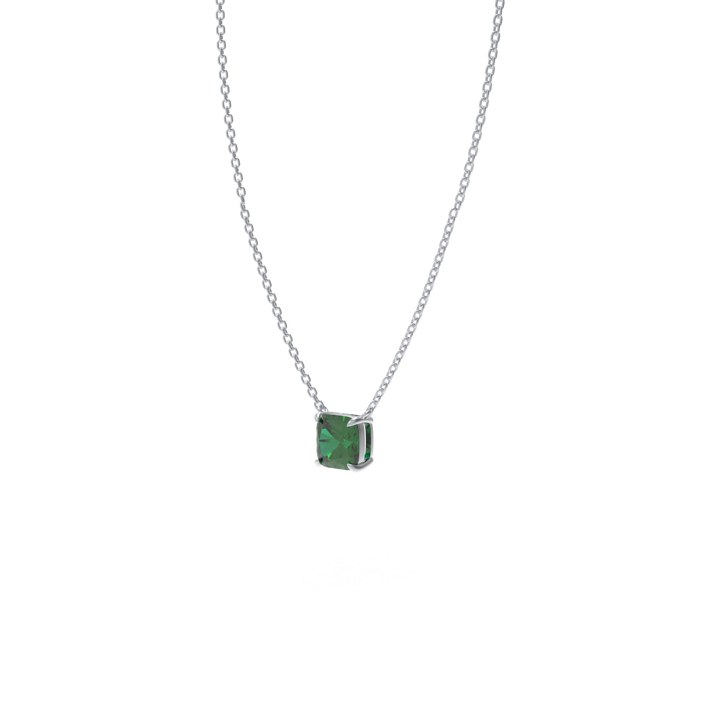 Handmade 925 Sterling Silver Cushion Cut Lab-Grown Emerald Pendant, Luxury Green Gemstone Jewelry Gift