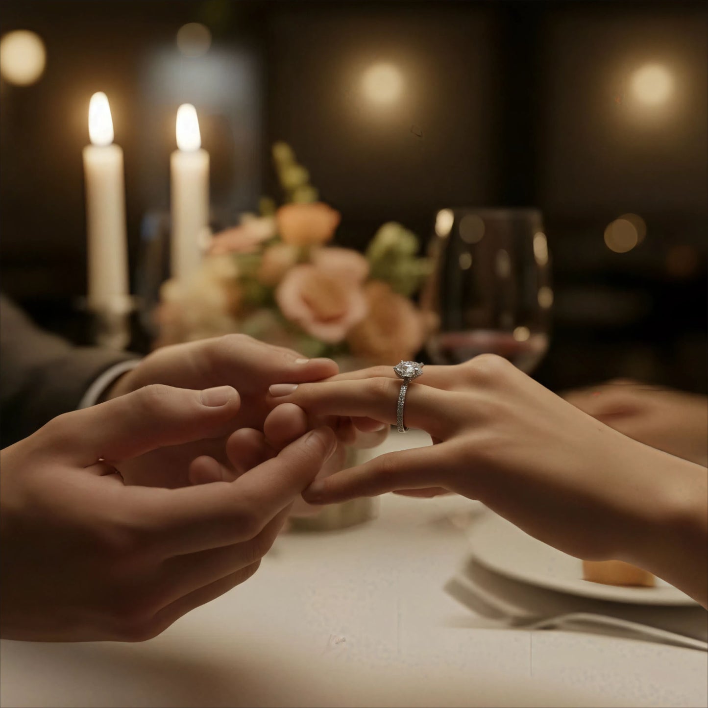 Handmade Engagement Wedding Ring with 1CT/2CT/3CT Main Stone & 0.5CT Side Stones, 9K/14K/18K White Gold Optional