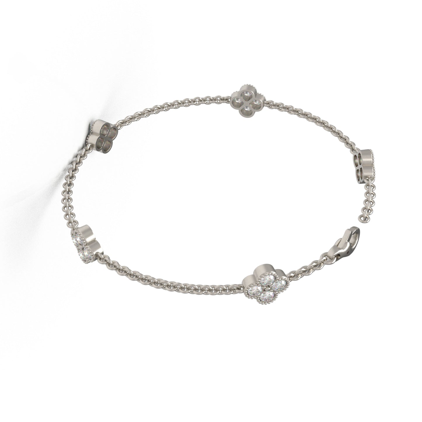 Handmade Four - Leaf Clover Bracelet with Lab - Grown Diamonds (VVS1 - VVS2 Clarity) in 9K/14K/18K White Gold