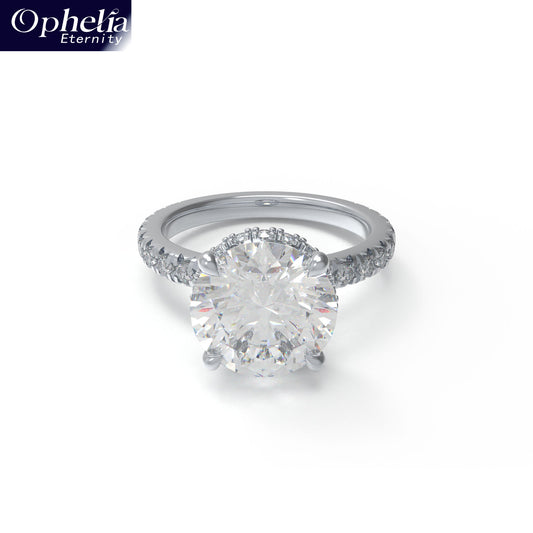 Handmade Engagement Wedding Ring with 1CT/2CT/3CT Main Stone & 0.5CT Side Stones, 9K/14K/18K White Gold Optional