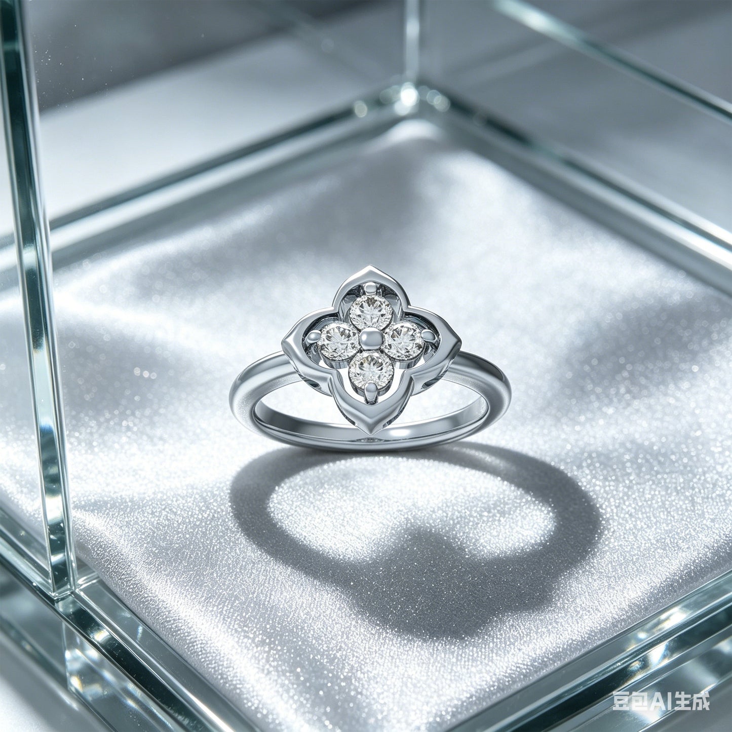 10K/14K White Gold or Platinum Clover Lab-Grown Diamond Ring, 0.2 CTW, Song Dynasty Inspired