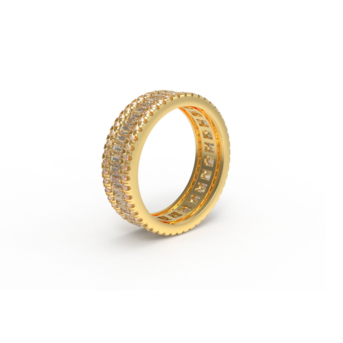 14K Gold Plated Eternity Ring – 96 Round & 45 Baguette Moissanite – Engagement Wedding Band