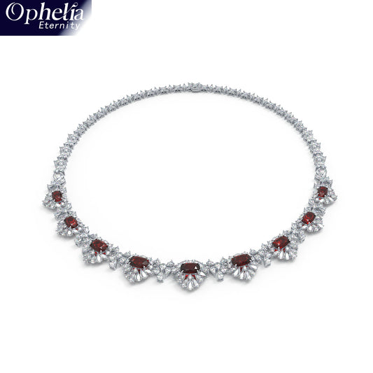 Luxury Handmade Necklace with 16ct Cultured Main Stones & 20ct 432pcs Fancy Shaped Cultured Diamonds, 9K/14K/18K White Gold & Platinum Optional