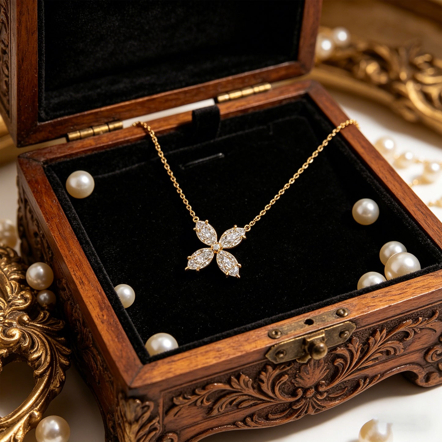 10K/14K Yellow Gold Marquise Lab-Grown Diamond Clover Pendant Necklace, 1.35 CTW for Women