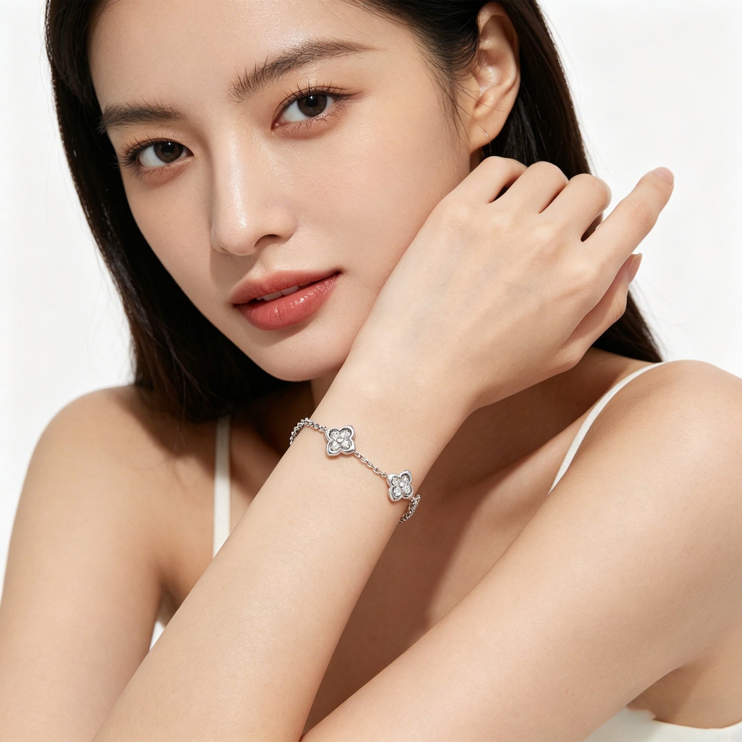 10K 14K Gold Lab Grown Diamond Four Leaf Clover Bracelet, White Gold Yellow Gold Rose Gold Lucky Jewelry Gift for Women Holiday Birthday