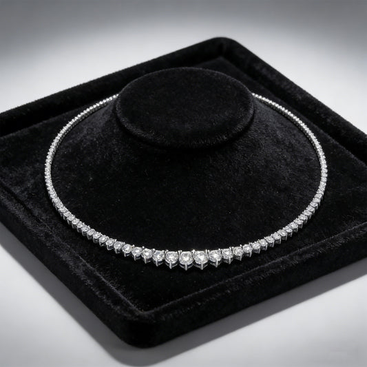 925 Sterling Silver Moissanite Necklace, Handmade Luxury Tennis Necklace for Women