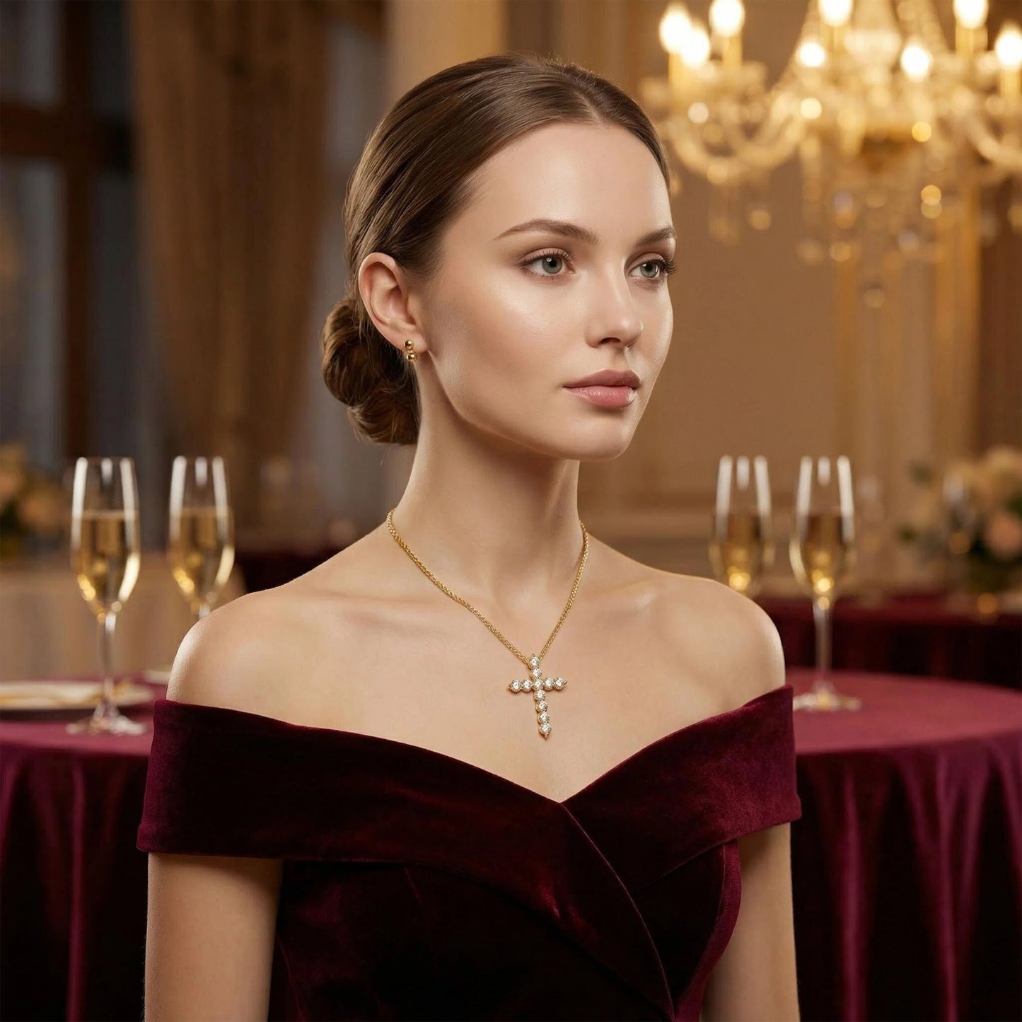 10K/14K Yellow Gold Cross Lucky Pendant Necklace with 0.7ct Lab Grown Diamonds, 11 Stones of 3mm Diameter, Perfect Gift for Women, Girlfriend, Wife, Mom, Client on Birthday, Anniversary, Mother's Day