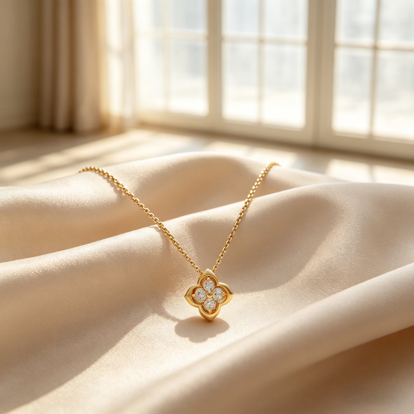 Women's Yellow Gold Pendant Necklace, 0.4ct Lab-Grown Diamond, Song Dynasty Aesthetics Jewelry, Ideal Gift for Sister, Mother, Lover, Client